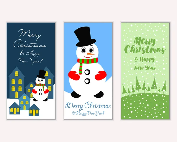 Renkli Noel kartları yılbaşı süsleri ve kardan adam vektör çizim ile