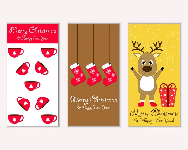 mutlu Noeller ve mutlu yeni yıl tebrik kartları vektör çizim       