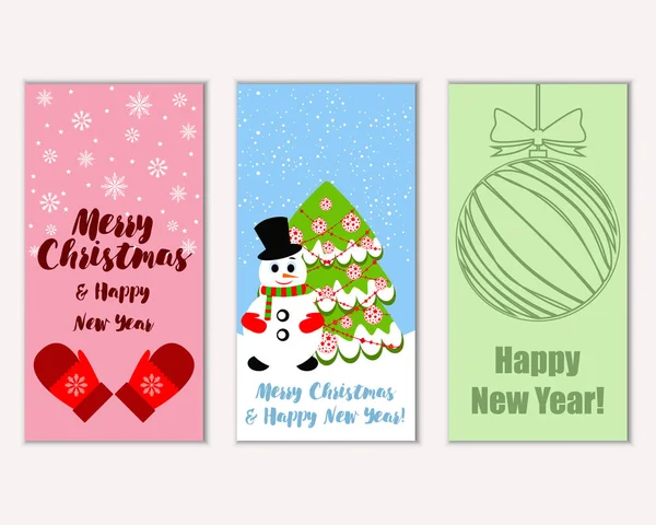 Renkli Noel kartları yılbaşı süsleri ve kardan adam vektör çizim ile