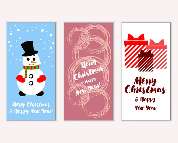 Renkli Noel kartları yılbaşı süsleri ve kardan adam vektör çizim ile