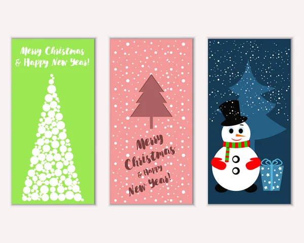 Cartões Natal Coloridos Com Decorações Ano Novo Ilustração Vetorial Boneco — Vetor de Stock