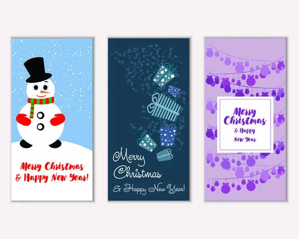 Renkli Noel kartları yılbaşı süsleri ve kardan adam vektör çizim ile