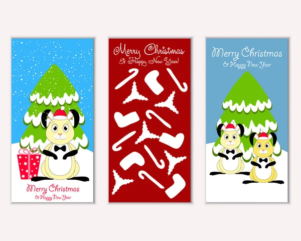 Tarjetas Navidad Coloridas Con Decoraciones Año Nuevo Ilustración Vectorial — Vector de stock