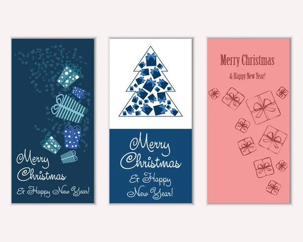 Bunte Weihnachtskarten Mit Neujahrsdekoration Vektorillustration — Stockvektor