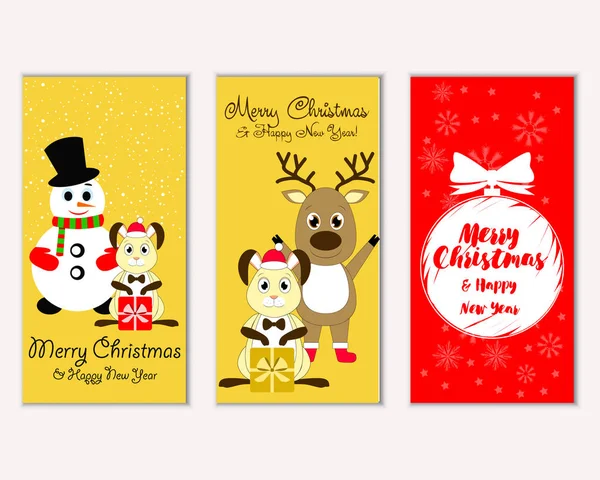 mutlu Noeller ve mutlu yeni yıl tebrik kartları vektör çizim   