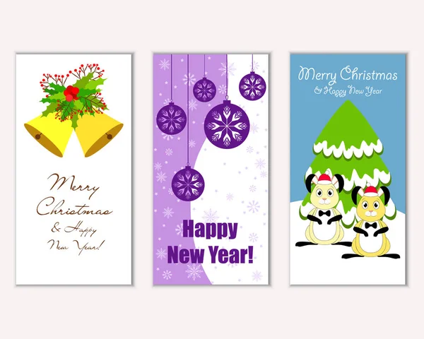 Cartes Noël Colorées Avec Décorations Nouvel Illustration Vectorielle — Image vectorielle