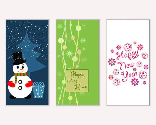 Renkli Noel kartları yılbaşı süsleri ve kardan adam vektör çizim ile