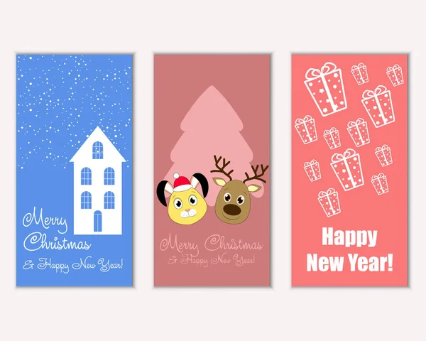 mutlu Noeller ve mutlu yeni yıl tebrik kartları vektör çizim     