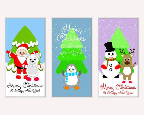 mutlu Noeller ve mutlu yeni yıl tebrik kartları vektör çizim