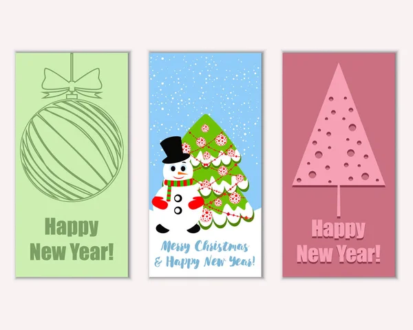 Colorful Christmas Cards New Year Decorations Snowman Vector Illustration — Stock Vector