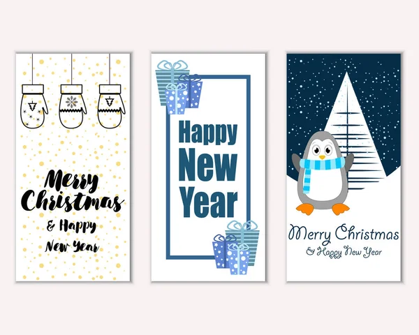 mutlu Noeller ve mutlu yeni yıl tebrik kartları vektör çizim     