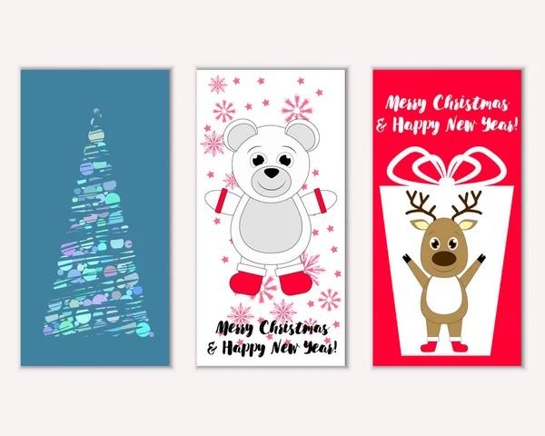 Mutlu Noeller ve mutlu yeni yıl tebrik kartları. Vektör çizim 