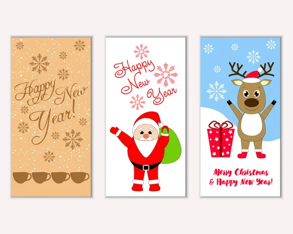mutlu Noeller ve mutlu yeni yıl tebrik kartları vektör çizim