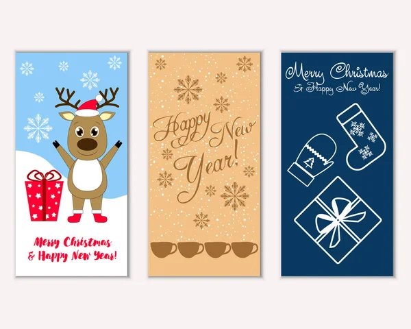 mutlu Noeller ve mutlu yeni yıl tebrik kartları vektör çizim