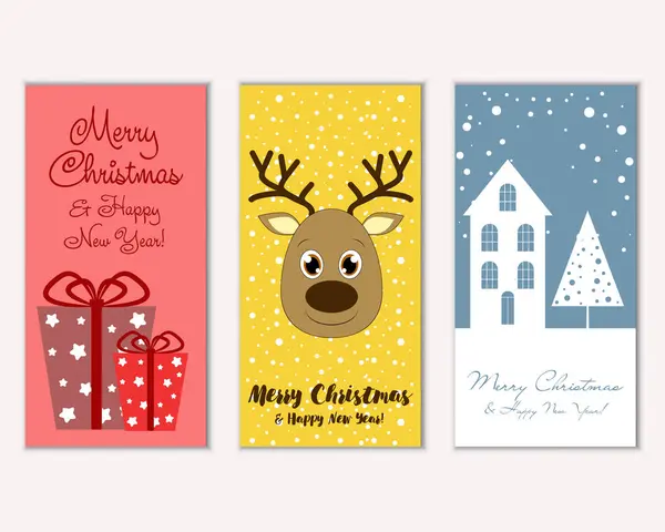 mutlu Noeller ve mutlu yeni yıl tebrik kartları vektör çizim
