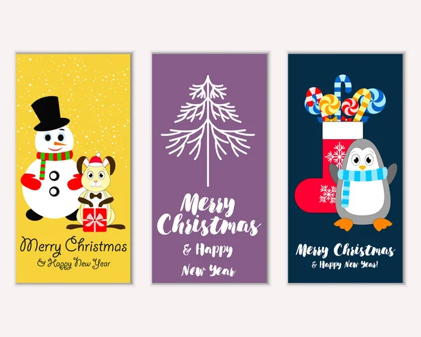 mutlu Noeller ve mutlu yeni yıl tebrik kartları vektör çizim   