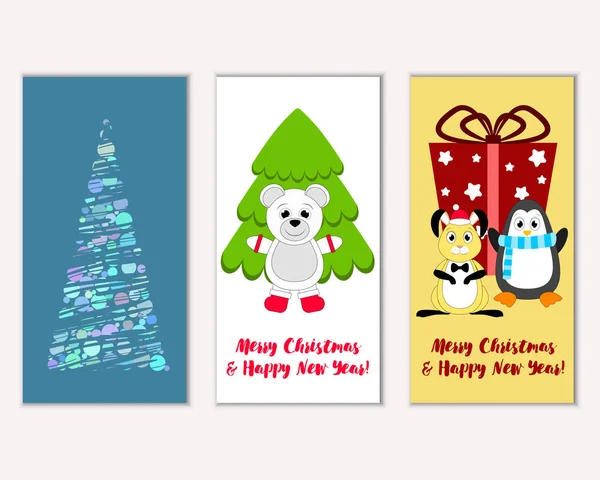 Mutlu Noeller ve mutlu yeni yıl tebrik kartları. Vektör çizim 
