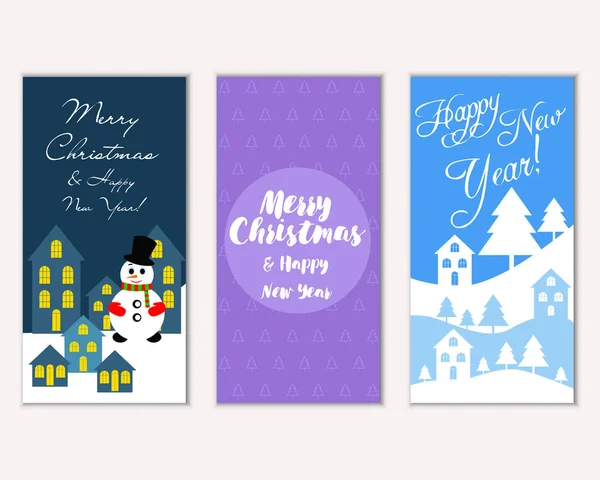 Cartes Noël Colorées Avec Décorations Nouvel Illustration Vectorielle Bonhomme Neige — Image vectorielle