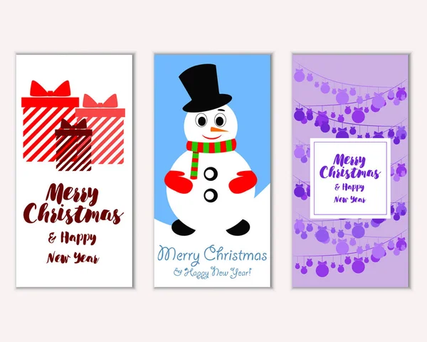 Renkli Noel kartları yılbaşı süsleri ve kardan adam vektör çizim ile