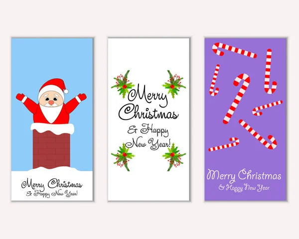 Vector Illustration Merry Christmas Happy New Year Greeting Cards — Stock Vector