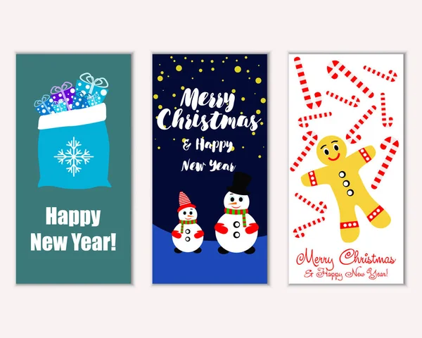 Vector Illustration Merry Christmas Happy New Year Greeting Cards — Stock Vector