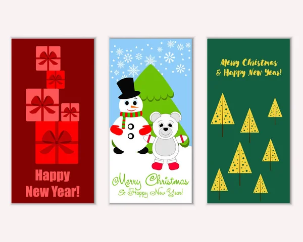 Vector Illustration Merry Christmas Happy New Year Greeting Cards — Stock Vector