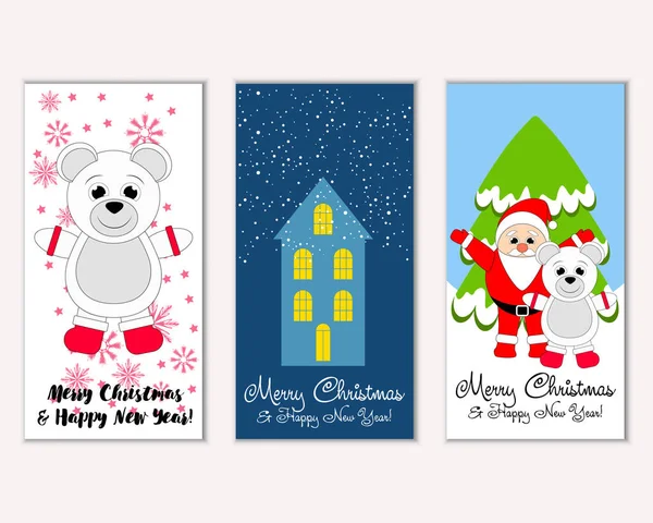 Cartes Noël Colorées Avec Décorations Nouvel Illustration Vectorielle — Image vectorielle