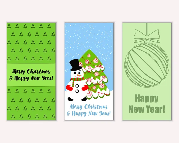 Renkli Noel kartları yılbaşı süsleri ve kardan adam vektör çizim ile