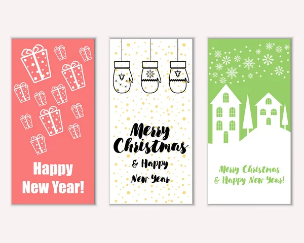 Feliz Navidad Feliz Año Nuevo Tarjetas Felicitación — Vector de stock