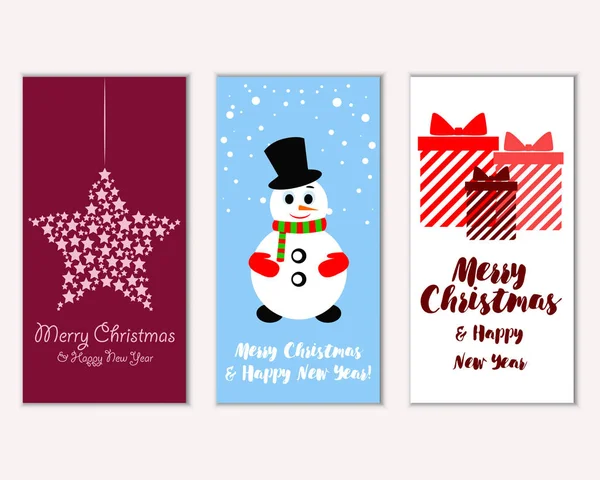 Renkli Noel kartları yılbaşı süsleri ve kardan adam vektör çizim ile
