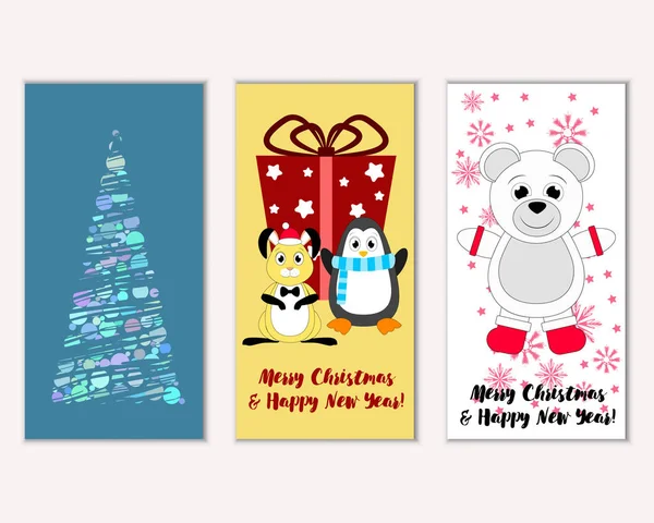 Mutlu Noeller ve mutlu yeni yıl tebrik kartları. Vektör çizim 