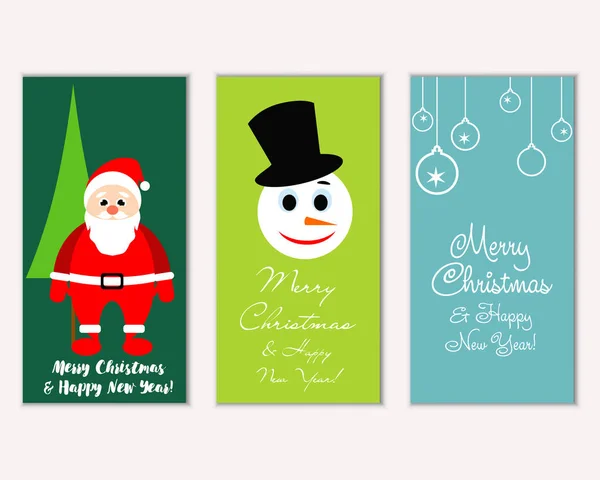 Vector Illustration Merry Christmas Happy New Year Greeting Cards — Stock Vector