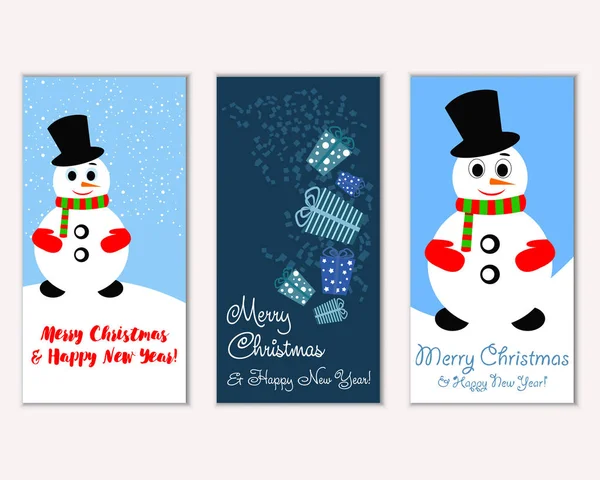 Renkli Noel kartları yılbaşı süsleri ve kardan adam vektör çizim ile
