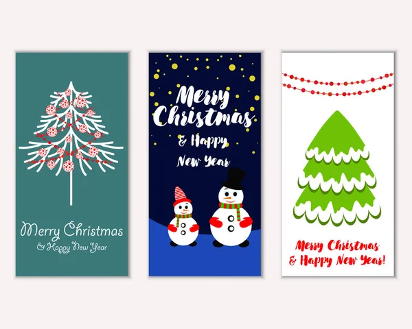 Vector Illustration Merry Christmas Happy New Year Greeting Cards — Stock Vector