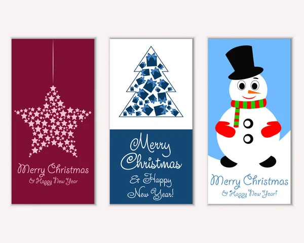 Renkli Noel kartları yılbaşı süsleri ve kardan adam vektör çizim ile