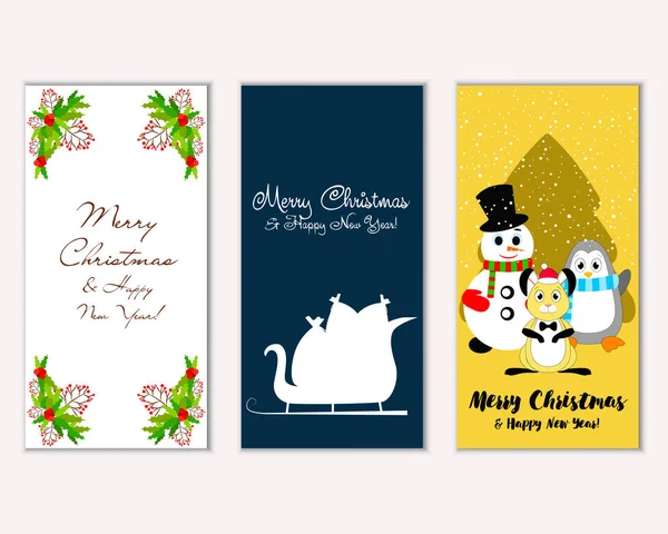 mutlu Noeller ve mutlu yeni yıl tebrik kartları vektör çizim     
