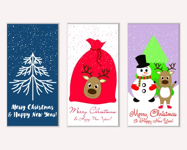Merry Christmas Happy New Year Greeting Cards Vector Illustration — Stock Vector