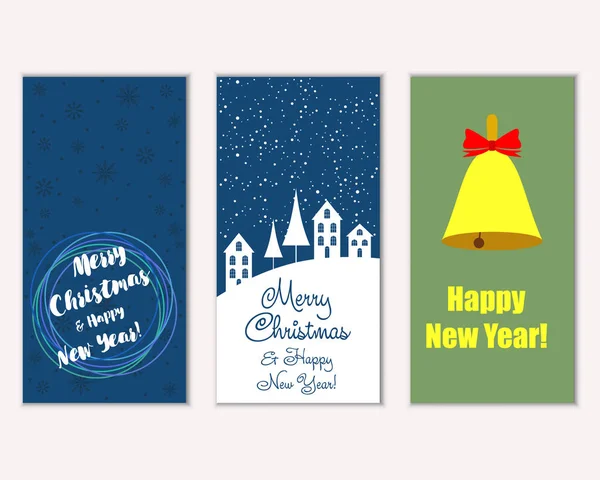 Merry Christmas Happy New Year Greeting Cards — Stock Vector