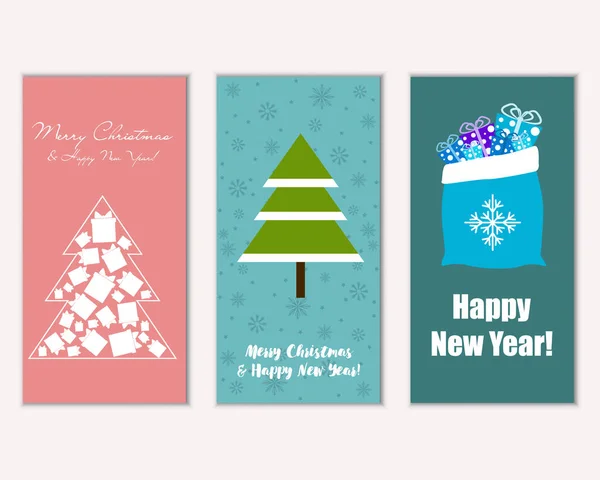 Feliz Navidad Feliz Año Nuevo Tarjetas Felicitación — Vector de stock