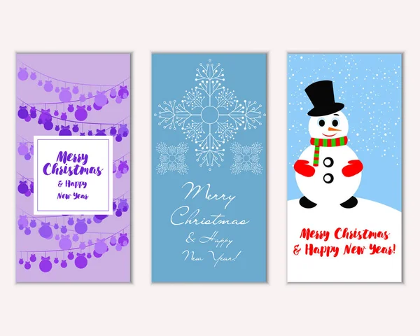 Renkli Noel kartları yılbaşı süsleri ve kardan adam vektör çizim ile