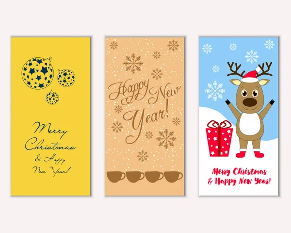 mutlu Noeller ve mutlu yeni yıl tebrik kartları vektör çizim 