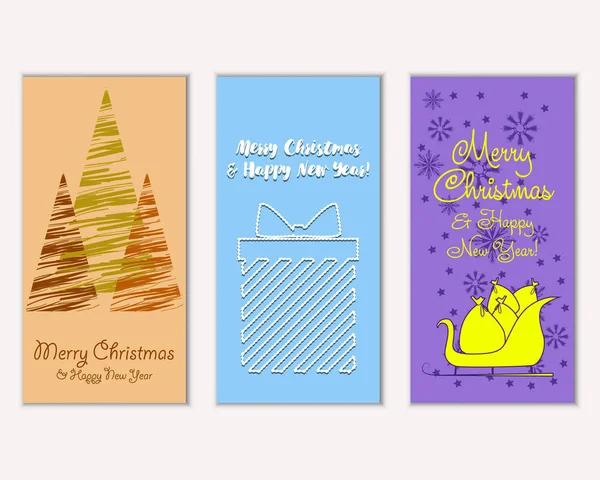 Mutlu Noeller ve mutlu yeni yıl tebrik kartları. Vektör çizim   
