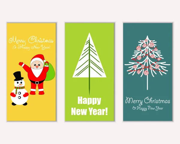 Vector Illustration Merry Christmas Happy New Year Greeting Cards — Stock Vector