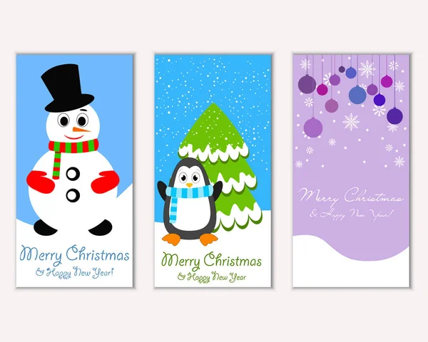 Renkli Noel kartları yılbaşı süsleri ve kardan adam vektör çizim ile