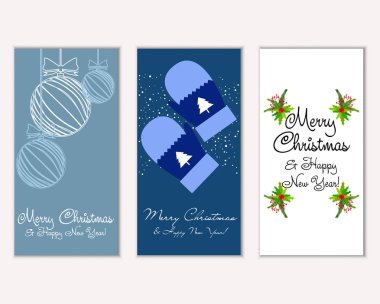 mutlu Noeller ve mutlu yeni yıl tebrik kartları vektör çizim