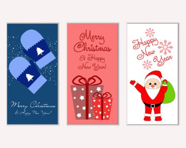 mutlu Noeller ve mutlu yeni yıl tebrik kartları vektör çizim