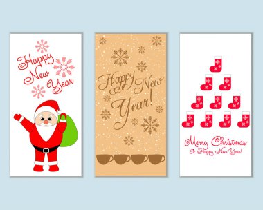 mutlu Noeller ve mutlu yeni yıl tebrik kartları vektör çizim