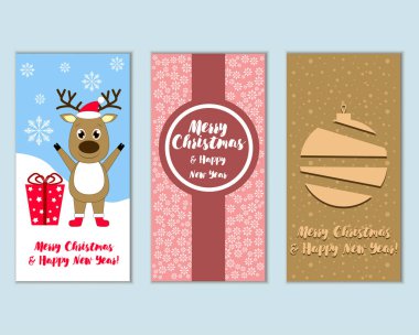 mutlu Noeller ve mutlu yeni yıl tebrik kartları vektör çizim
