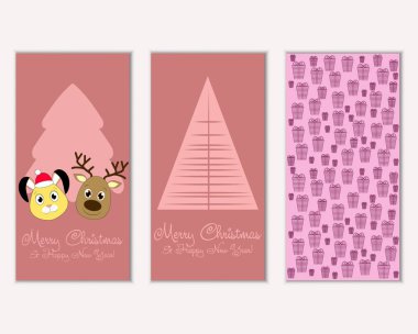 mutlu Noeller ve mutlu yeni yıl tebrik kartları vektör çizim     