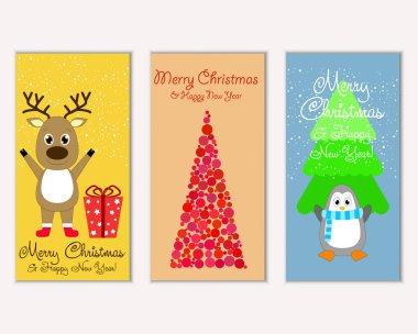 Mutlu Noeller ve mutlu yeni yıl tebrik kartları. Vektör çizim   